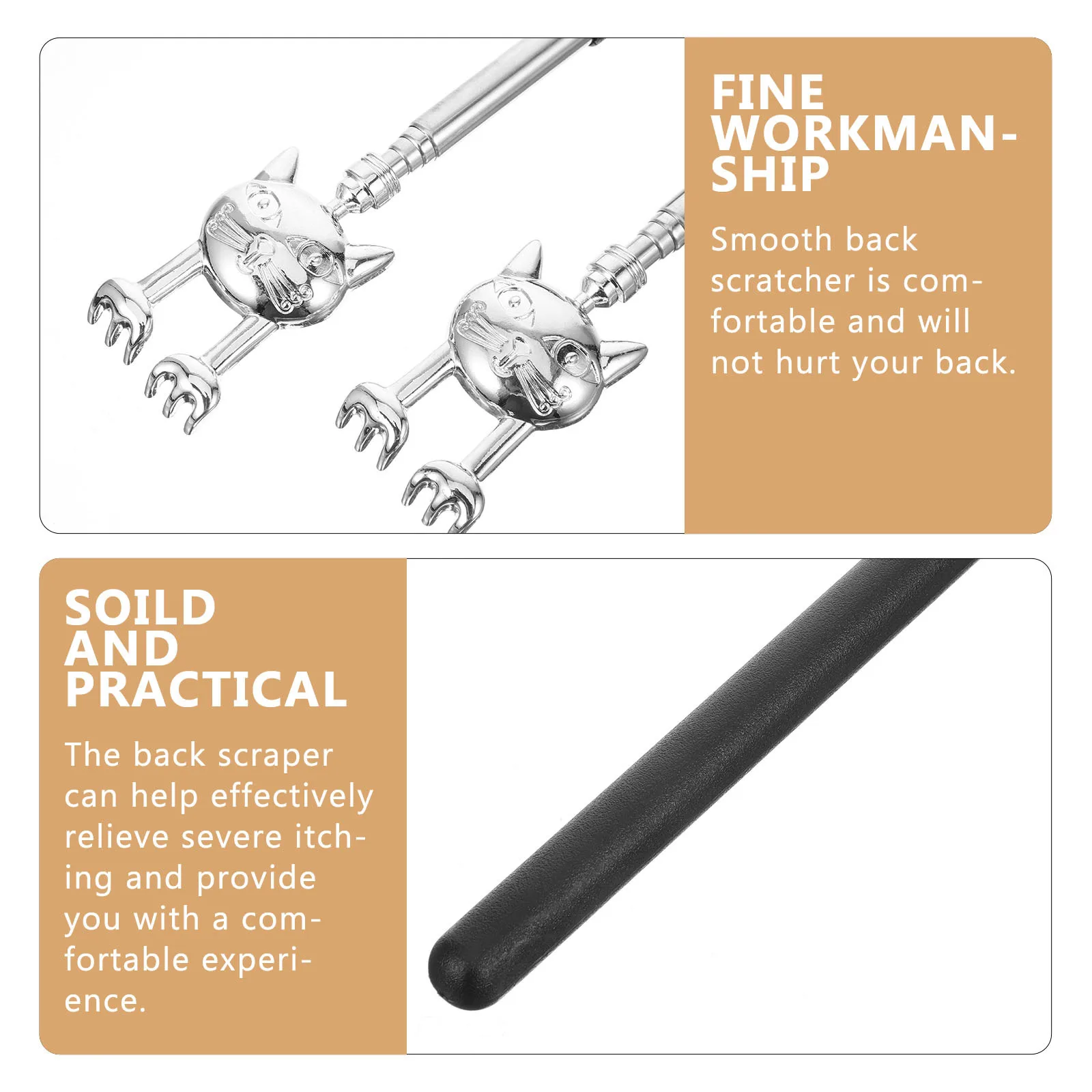 2Pcs Back Scratcher Stainless Steel Extendable Long Reach Effective Anti Itch Retractable Body Massage Tool for Family Use
