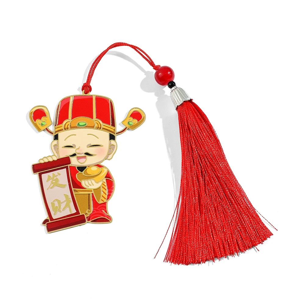 

God of Wealth "Theme Chinese Style Bookmark - Red Gold Cute Style New Year Reading Mark Chinese Style Enthusiasts, New Year Gift