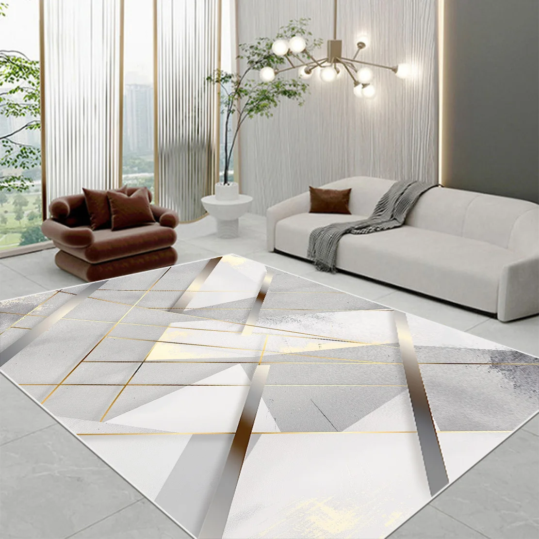 Nordic Light Luxury Geometric Carpet Living Room Decoration Sofa Side Non-slip Rug Big Size Washable Bedroom Cloakroom Floor Mat