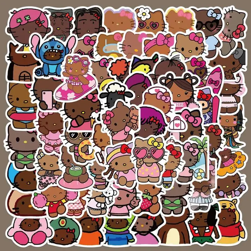 

66 шт., водонепроницаемые наклейки Hello Kitty из гавайской черной кожи