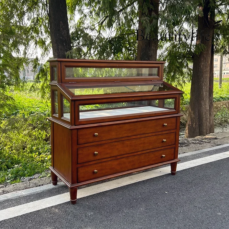 

C Medieval Piano Display Cabinet, All Solid Wood Retro Nostalgic Display Cabinet, Jewelry Storage Luxury Display Cabinet