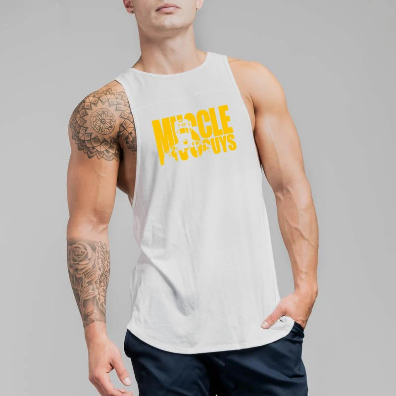 Brand Gym Running Cotton Loose Singlets Men Casual Fashion Stitching Tank Tops Summer Breathable Sleeveless Cool Feeling T-shirt