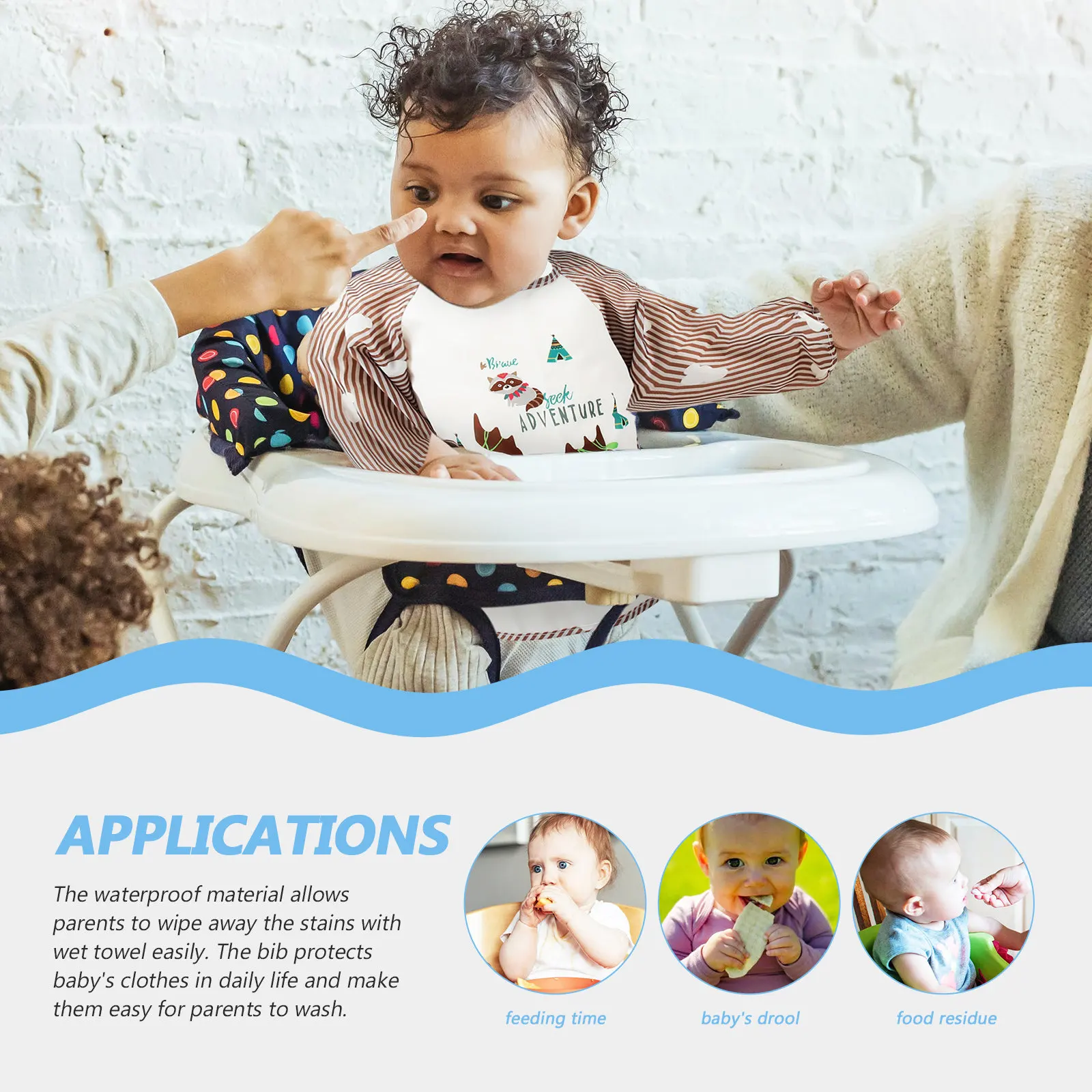 

Reusable Waterproof Sleeved Baby Bib With For Infant Feeding Toddler Painting Protector Eating Smock Bibs