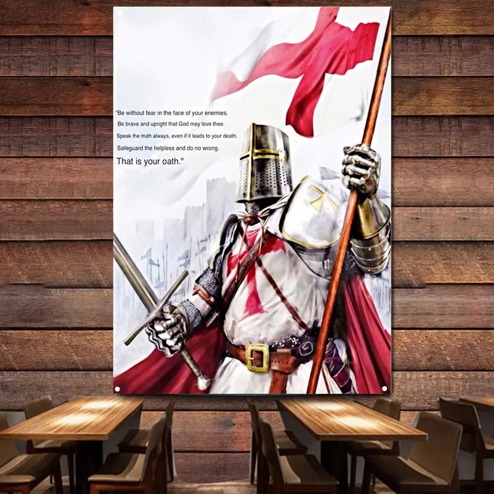 

Knights Templar Tapestry Wall Art Posters Home Decor Vintage Crusader Banners & Flag Wall Hanging Ornaments Canvas Painting