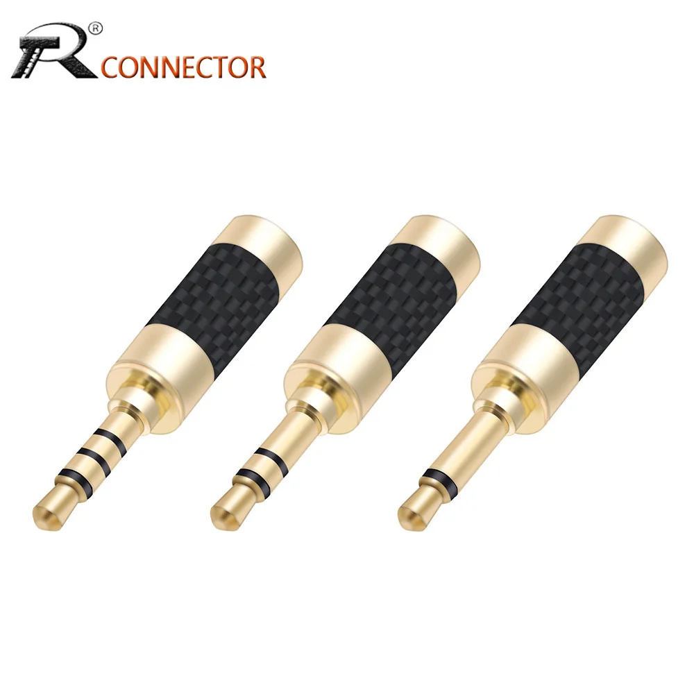 1PC Gold Plated 3.5mm Mono & Stereo Mini Plug 3/4pole Connector Carbon Fiber Mini Plug Fit for cable up to 6mm