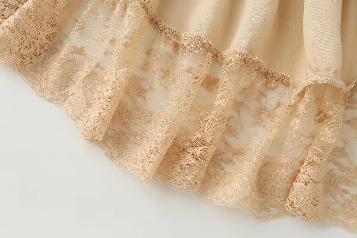 Nlzgmsj 2026 Sexy Damen Smock-Top mit Spitzenbesatz, Spaghettiträgern, einfarbig, Rüschensaum, ärmellos, lässiges Camisole-Oberteil – Detail 7