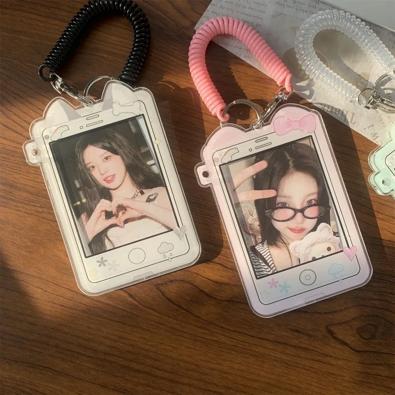 1 Piece Sweet Cartoon Kpop Photocard Display Holder Cute Phone Style Bear Rabbit Photo Card Cover Case Kawaii Student Supplies