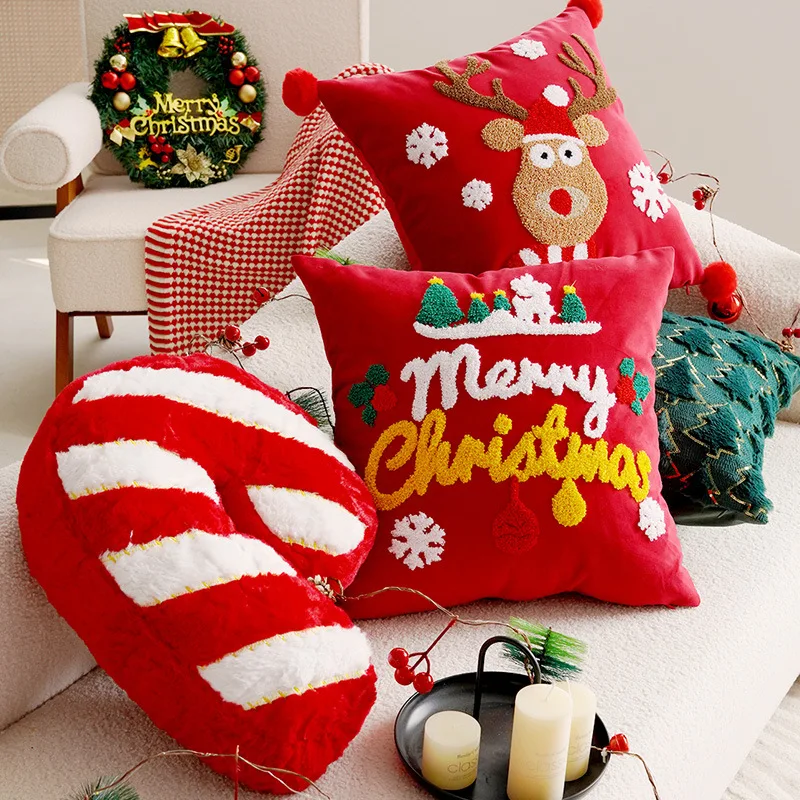 30X50/45X45CM Christmas Throw Pillow Cover Snowflake Embroidered Stamping Waist Cushion Cover Decor Home Decorative Pillowcase