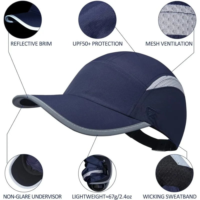 【GADIEMKENSD】Reflective Brim UPF 50+ Outdoor Caps for tennis Cap Dry Running Baseball Summer Mesh Cap Visor Hat Sport Cool