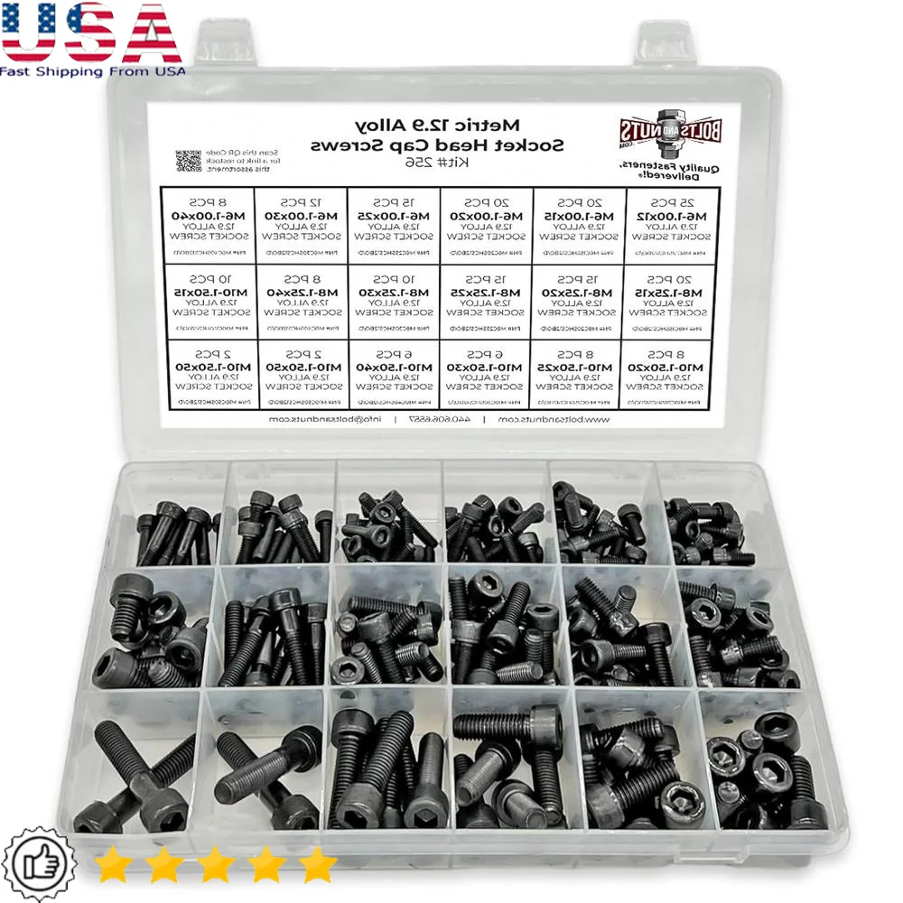 Metric 12.9 Alloy Allen Socket Head Cap Screws Bolts Assortment Set with Protective Black Oxide Finish 211 PCS