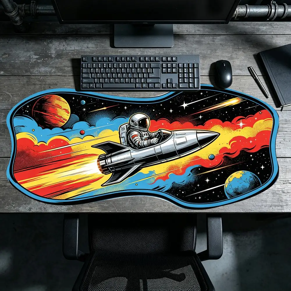 Space Rocket Planet Gaming Mouse Pad Smooth Glide Thick Rubber Creative Special Shaped For Astronaut Fans