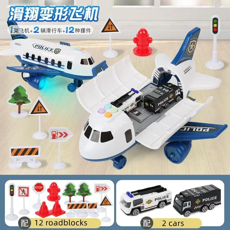 16pcs/set High Quality LED Lights kids airplane toy model Alloy car road signs and roandblocks are provided in the box baby gift