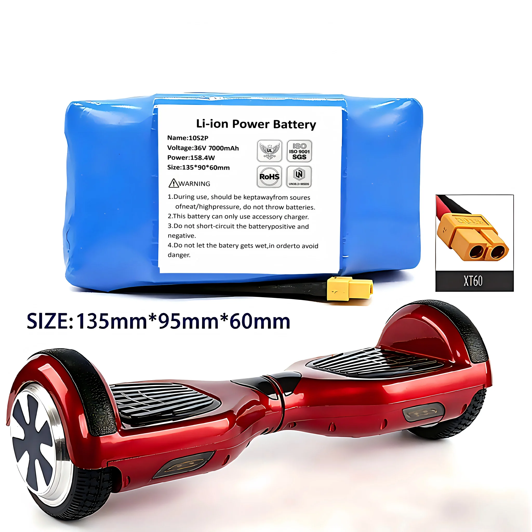 

36V 10S2P 18650 Rechargeable Battery 4.4Ah/6.4Ah with BMS Protection for Hoverboard Electric Self Balancing Scooter
