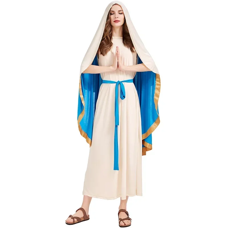 The Virgin Mary Christmas Religious Costume Halloween Gown Maxi Dress Adult Women Holy Outfit Carnival Holiday Robe For Girl MN8