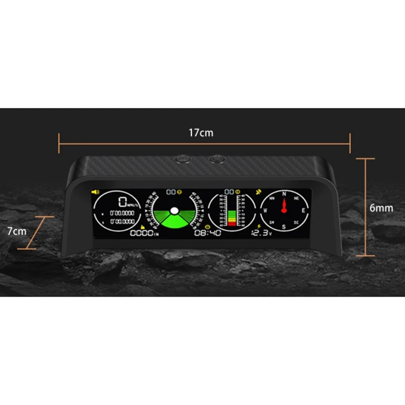 Black Car Gps Head Up Display Speed Slope Meter Inclinometer Car Compass Automotive Hud Pitch Tilt Angle Protractor Clock