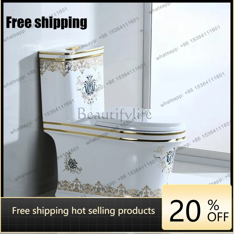 Factory Direct Household Color Gold Five-hole Super Swirl Siphon Toilet Anti-blocking Flush Toilet Silent Toilet