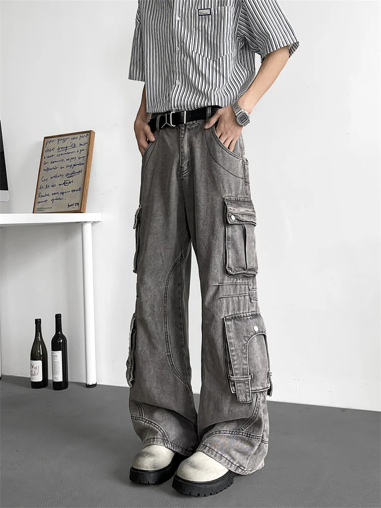 

Мужские джинсы American Workwear Multi-ket: прочные, в стиле High Street, ретро, прямые, слегка расклешенные, повседневные брюки