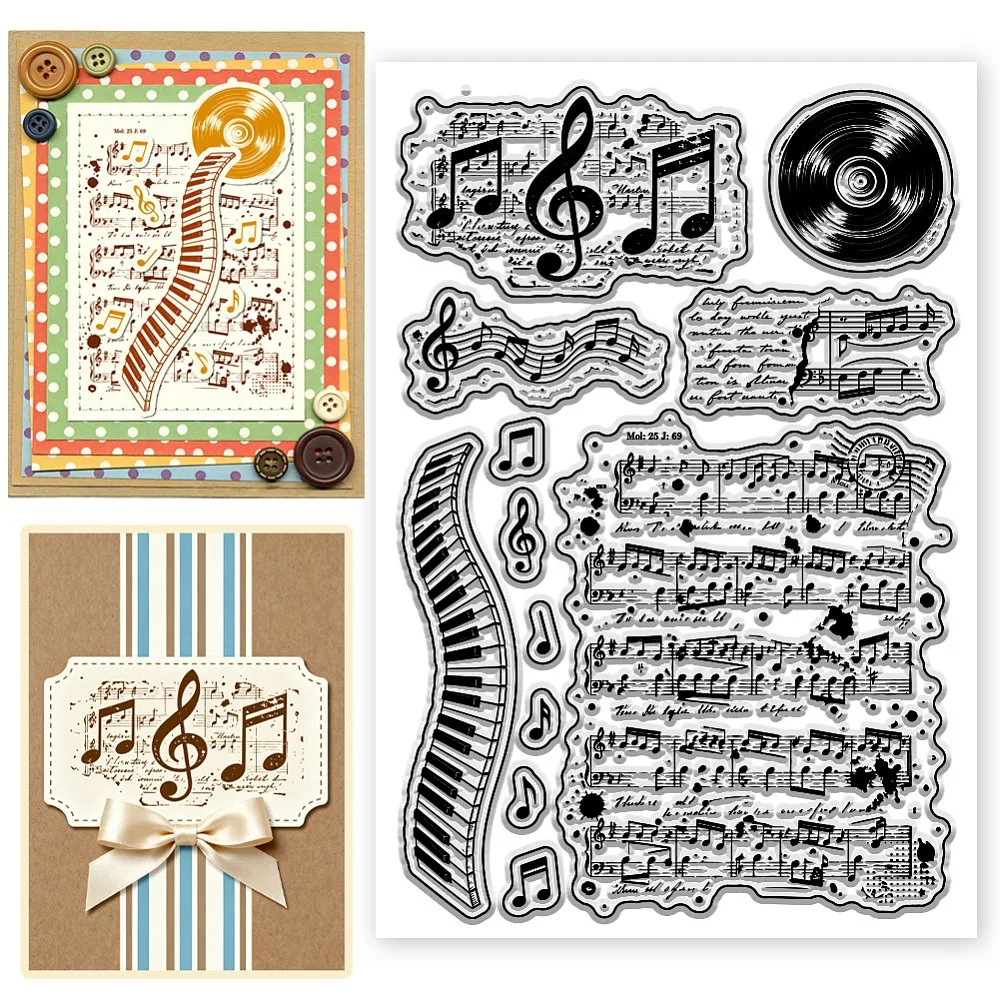 Retro Music Sheet Pattern Clear Stamps Musical Notes Stamp Seal Music Transparent Stamps for DIY Scrapbooking and Card Making