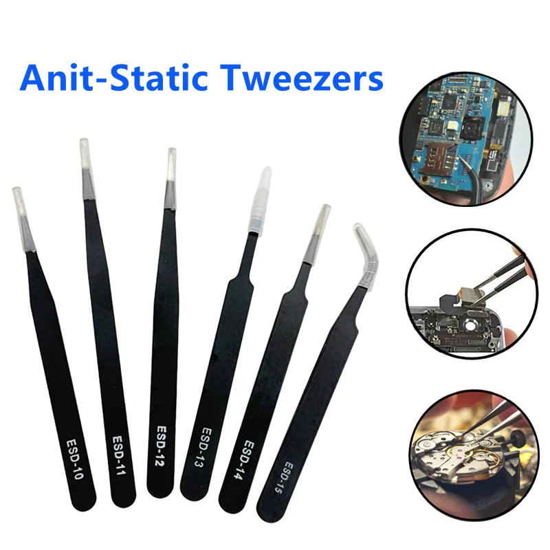

6pcs Precision Long Tweezers Set ESD Anti-Static Stainless SteelTweezers Repair Tools For Electronics Repair Soldering Craft