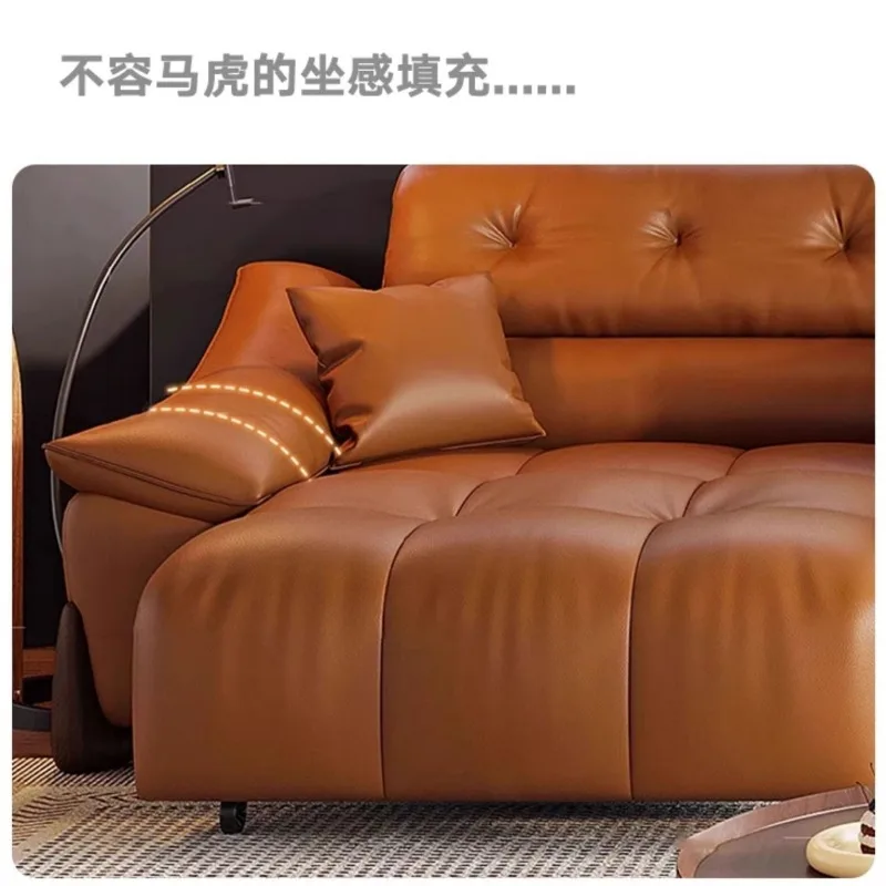 Leather sofa, Italian light luxury electric multi-functional sofa bed dual-purpose small apartment