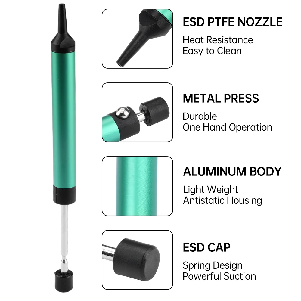 DP-366I Tin Suction Device Aluminum Alloy Vacuum Sucking Pen Anti-static Small Size Tin Suction Pump Soldering Repair Tools