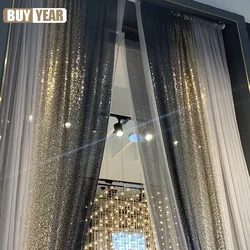 Modern American Embroidery Gradient Window Screen Blackout Luxury Curtains for Living Dining room Bedroom Nordic Yarn Custom