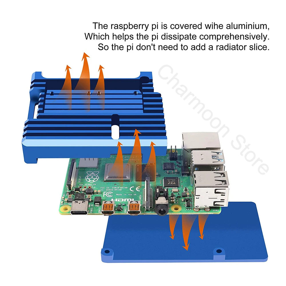 Raspberry Pi 4 4B Case Enclosure CNC Aluminum Cover Heatsink Cooling Fan for Raspberry Pi 4 Model B