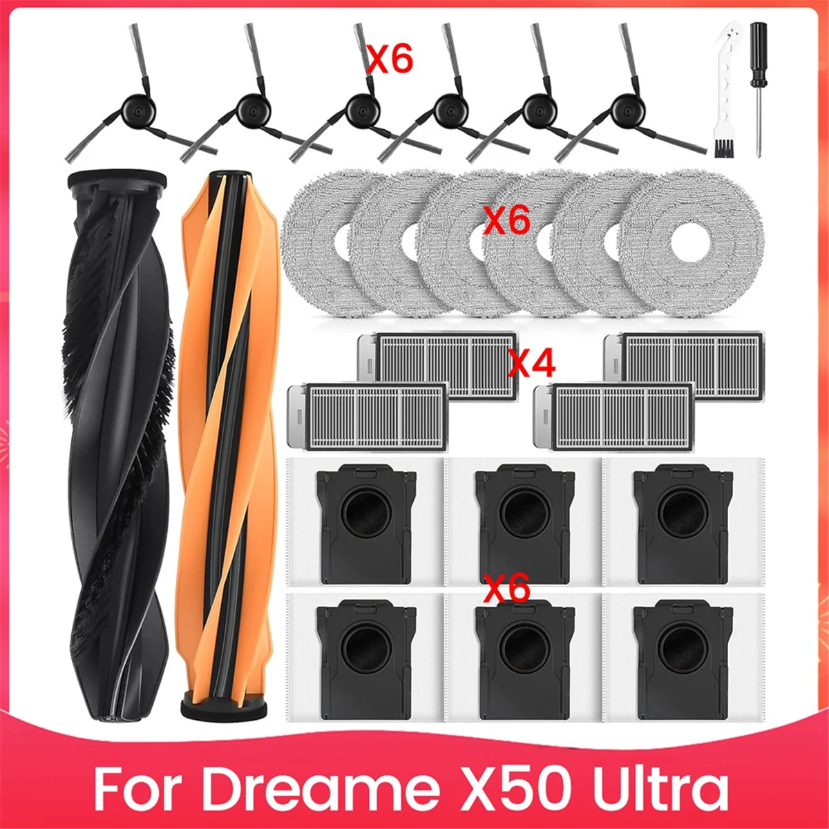 قطع غيار ساخنة لـ X50 Ultra Robot Vacuum Accessory Kit فرش جانبية رئيسية فلتر Hepa ممسحة أكياس غبار من القماش