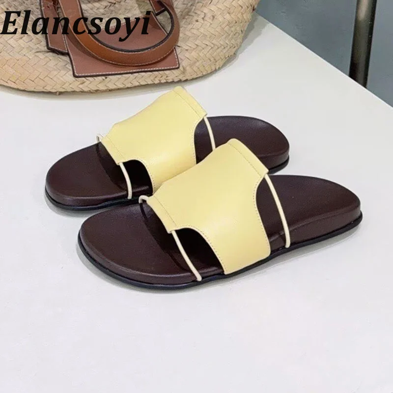 2026 Women's genuine leather solid color open toed casual flat slippers multifunctional and comfortable beach vacation sandals