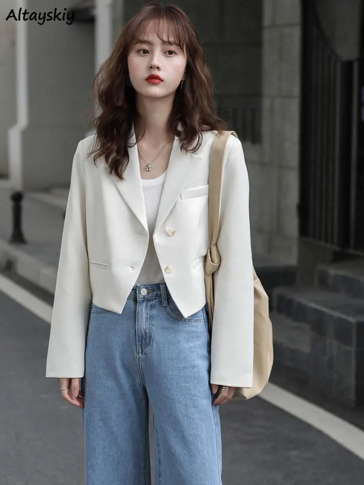 Crop Blazers Women Temperament Simple Fashion Classic Leisure Design New Korean Style Ladies Spring Pure Basic Notched All-match