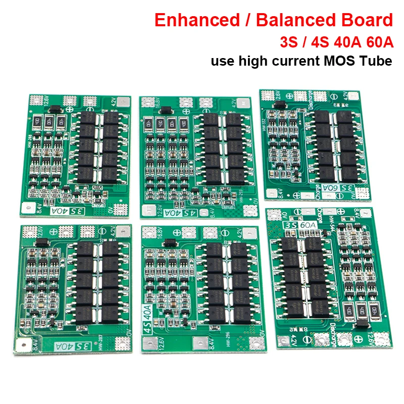 3S 4S 40A 60A Li-ion Lithium Battery Charger Protection Board 18650 BMS For Drill Motor 11.1V 12.6V/14.8V 16.8V Enhance Balance