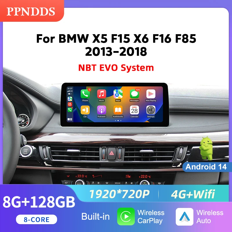 PPNDDS Android 14 Wireless CarPlay Screen for BMW X5 F15 X6 F16 F85 2013-2018 Car Multimedia Player GPS Stereo 4G WiFi Head Unit