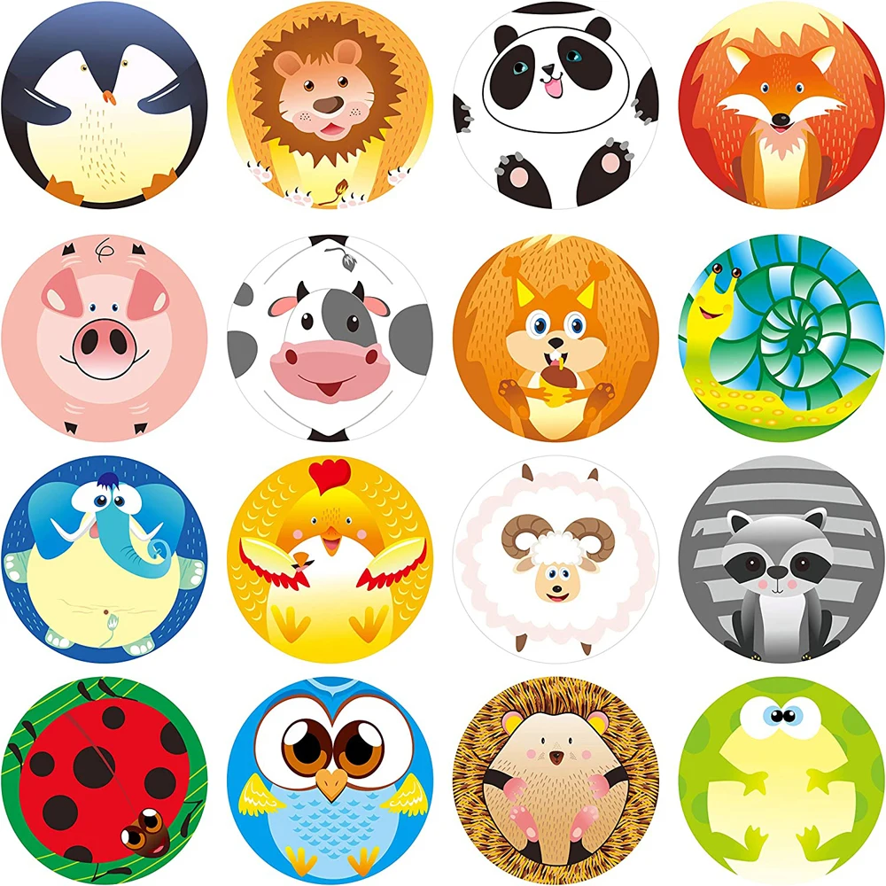 100-500 피스 만화 동물 스티커 8 디자인 1 인치 씰링 라벨 스티커 교사를 위한 문구 스티커, 어린이 문구류