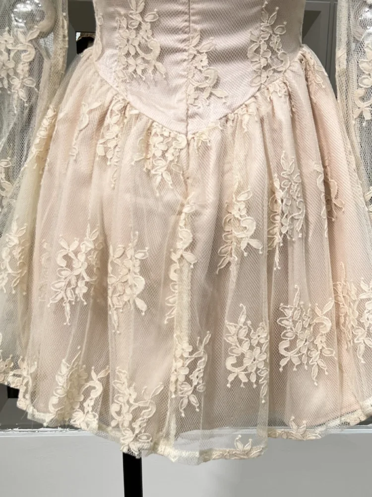 DFDG 2025 SS المرأة أنيقة الدانتيل قبالة فستان باف كم طويل سليم صالح الربيع الصيف حفل زفاف كوكتيل فستان أنيق #6