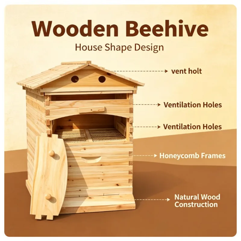 Wax Dipped Fir Wood Self-Flowing Honey Beehive Kit Automatic Honey Harvest Device Complete Professional Beekeeping Apiculture