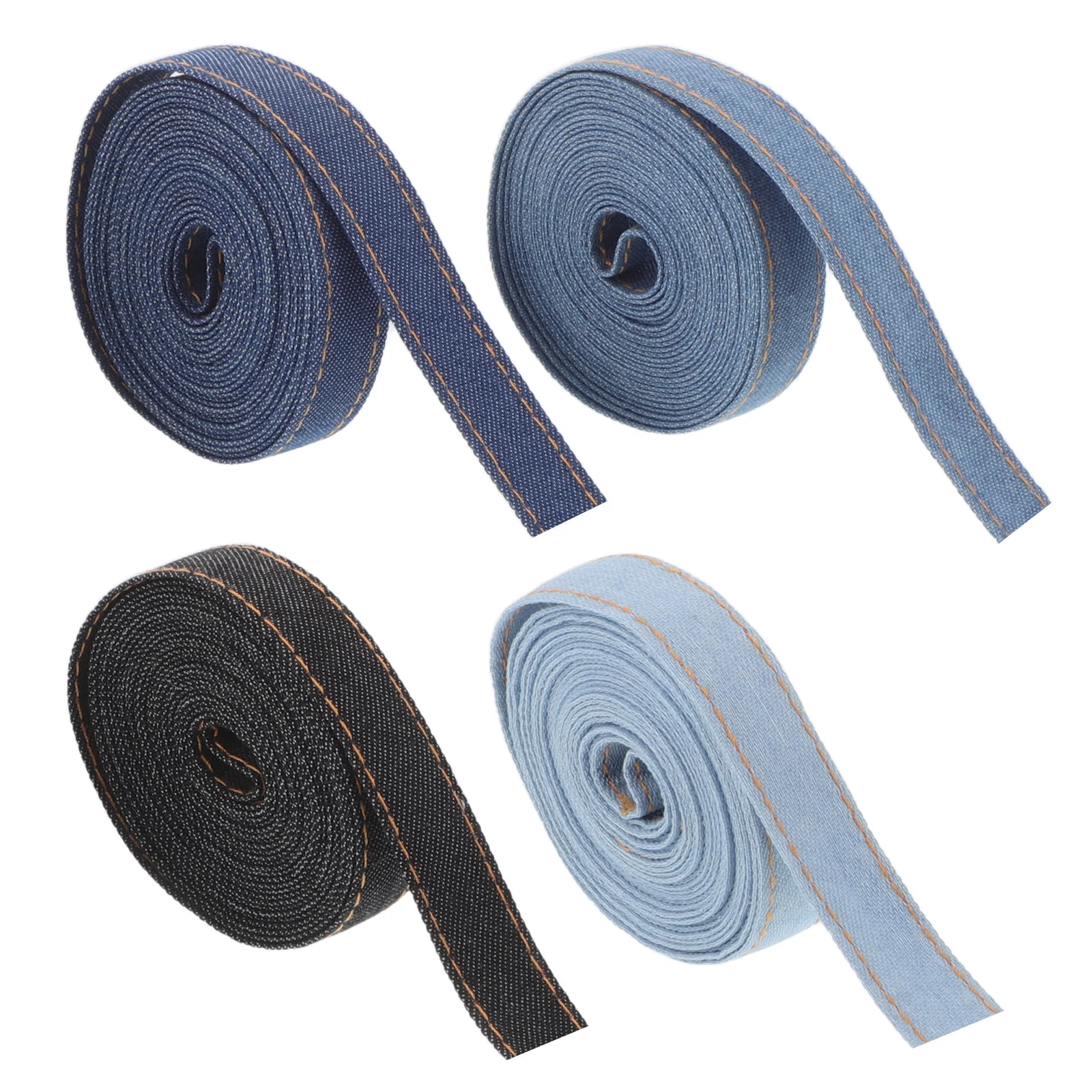 

4 Roll Denim Ribbon Set Durable Jean Fabric Trim Classic Blue for DIY Hair Accessories Wedding Crafts Decorative Sewing Material