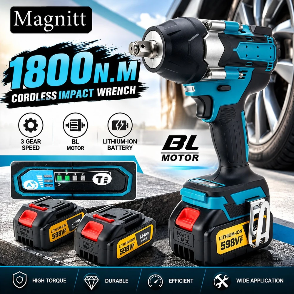 Chiave elettrica a impulsi senza fili, con motore brushless, coppia di 1800 N.M, 1/2 pollice, cacciavite, utensile elettrico per batteria Makita 18V.