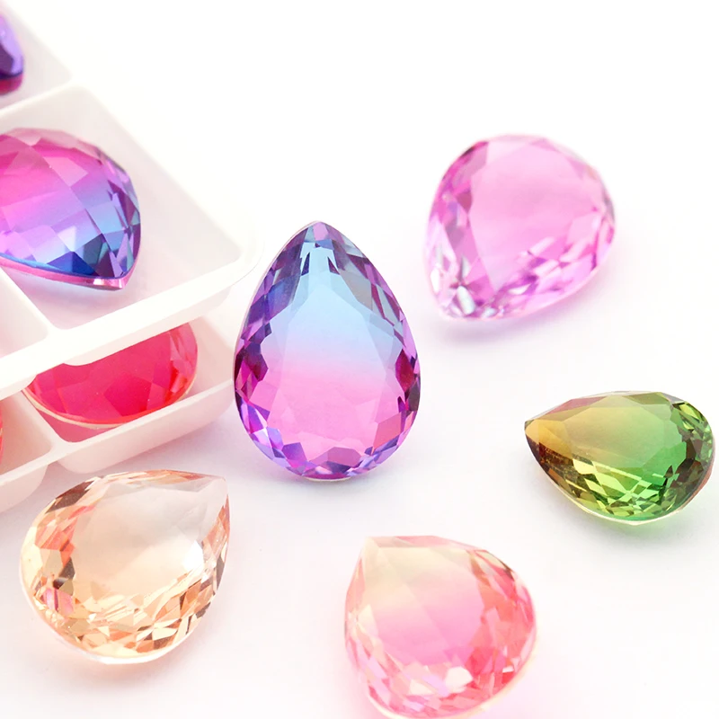 10x14 13X18MM Gradient Crystal Drop Shape Tourmaline Fancy Stone Pointback Jewelry Making Gemstone K9 Glass  Ring  Rhinestone