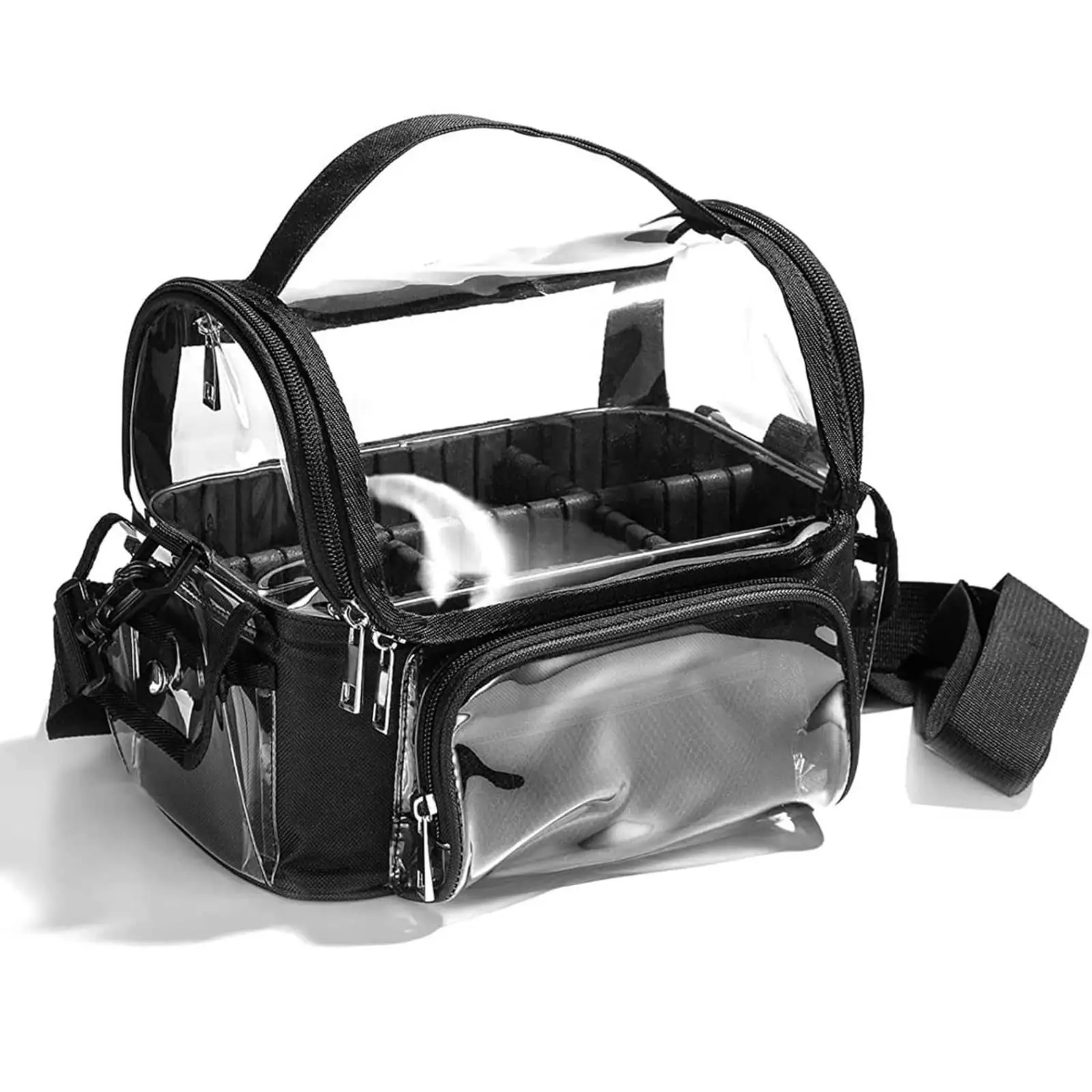 Water Resistant PVC Cosmetic Pouch Bag with Shoulder Strap Clear Transparent Travel Makeup Storage Easy Clean Organizer for