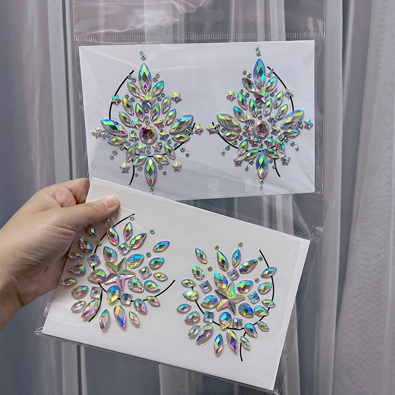 1Pc Crystal Temporary Tattoos Fake Tattoo Stickers for Women Sexy Chest Jewels Face Body Art Acrylic Rhinestone Diamond Sticker