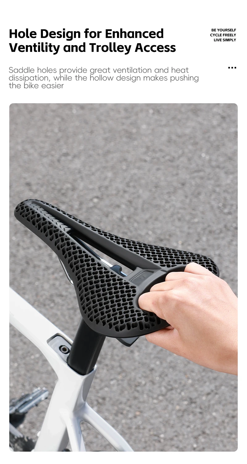 WEST BIKING 3D Honeycomb Fahrradsattel Atmungsaktiver Hohlsitz zur Druckentlastung Leichtgewichtiger Sitz für Rennräder und Mountainbikes Langstreckenfahrten – Detail 11