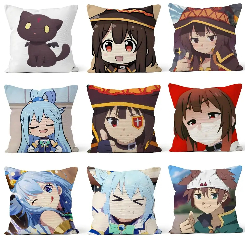 Anime KonoSuba Megumin Aqua Darkness Cushion Cover Throw Pillow Soft Short Plush Cozy Durable For Sofa Bedroom Home Decor Gift