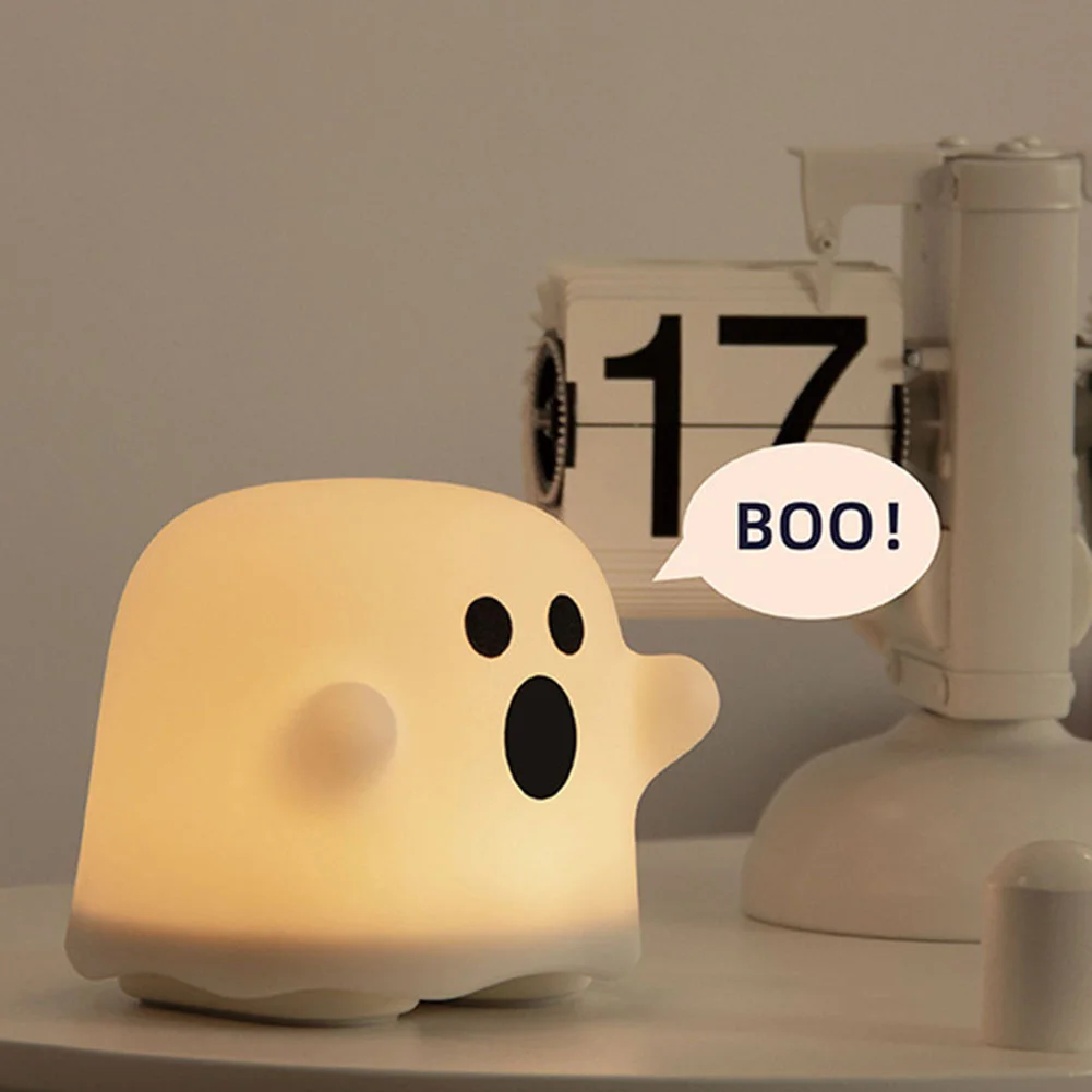 Cute Ghost Silicone LED Night  Light Bedroom Decoration Bedside Lamp USB Rechargeable Dimmable Soft Warm White Lighting