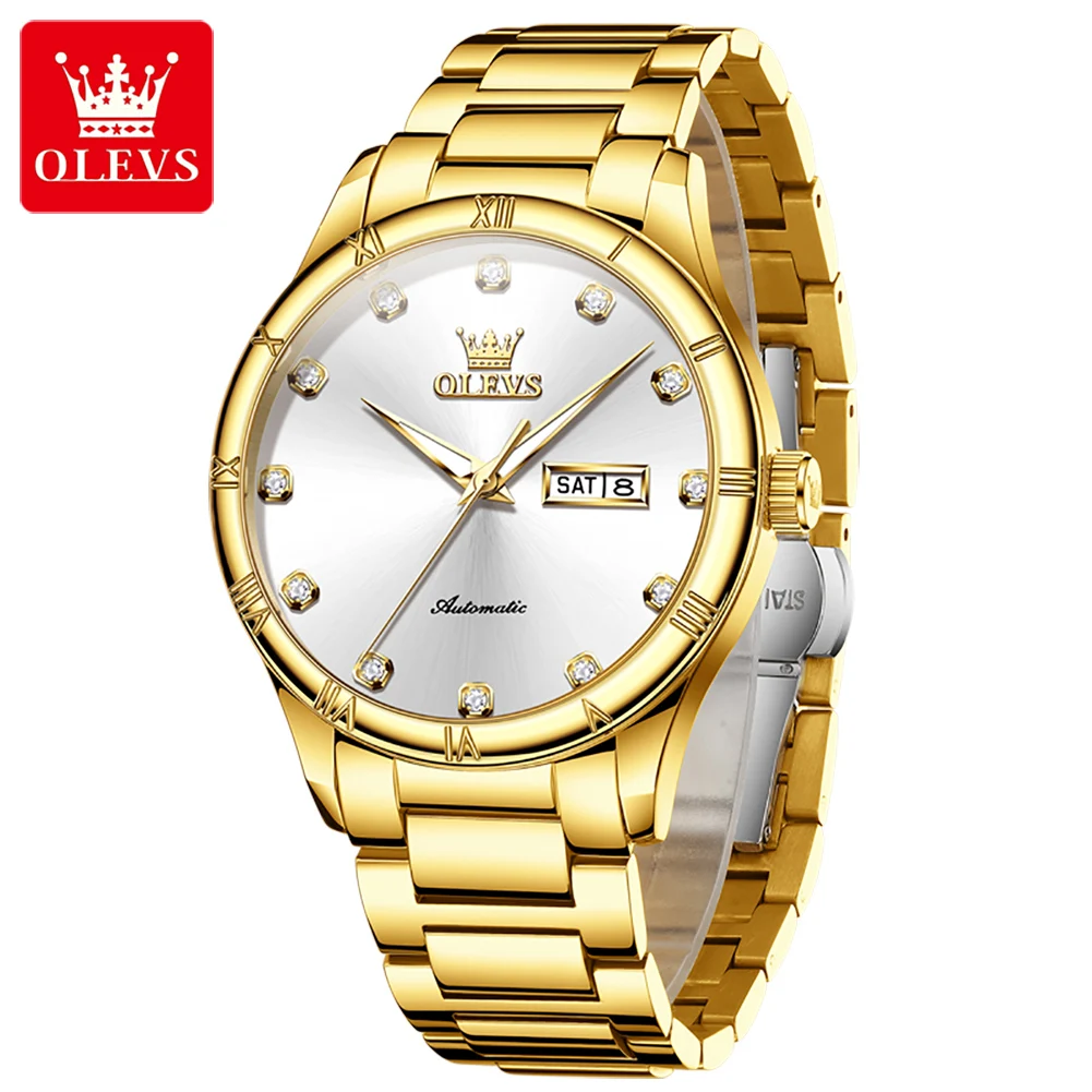 OLEVS Men Watches 2024 New Luxury Automatic Mechancial Wrist Watch for Men Fashion Simple Luminous Waterproof  Diamond Man Watch