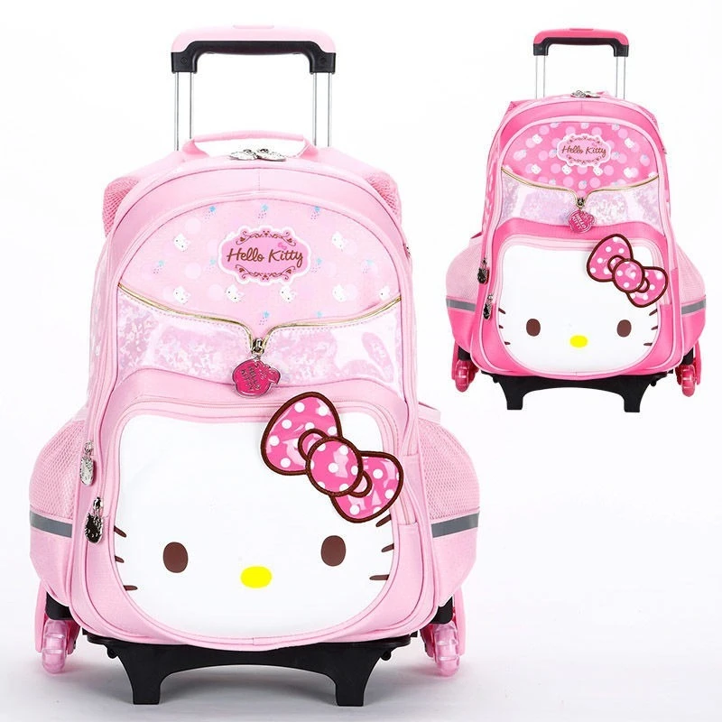 Sanrio Hello Kitty Trolley School Bag Kawaii Scary Stairs Student Gift Light Rain Cover New Style Cute School Supplies Prize Kit