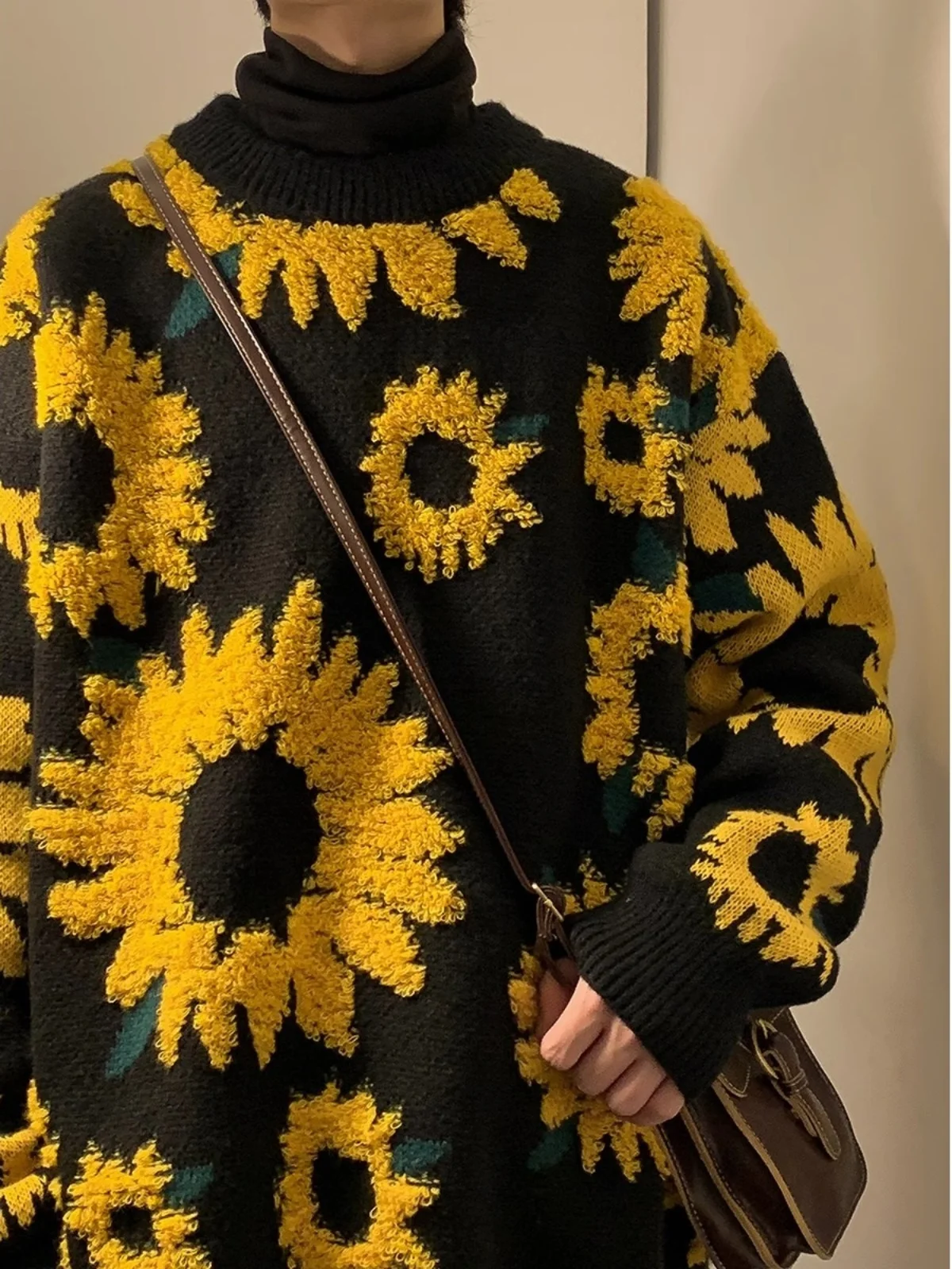 

Lazin Sle Knitted Sweater round Ne Plant Velvet Couple Loose Base Layer Faion Urban Winter Long Sve Men Women