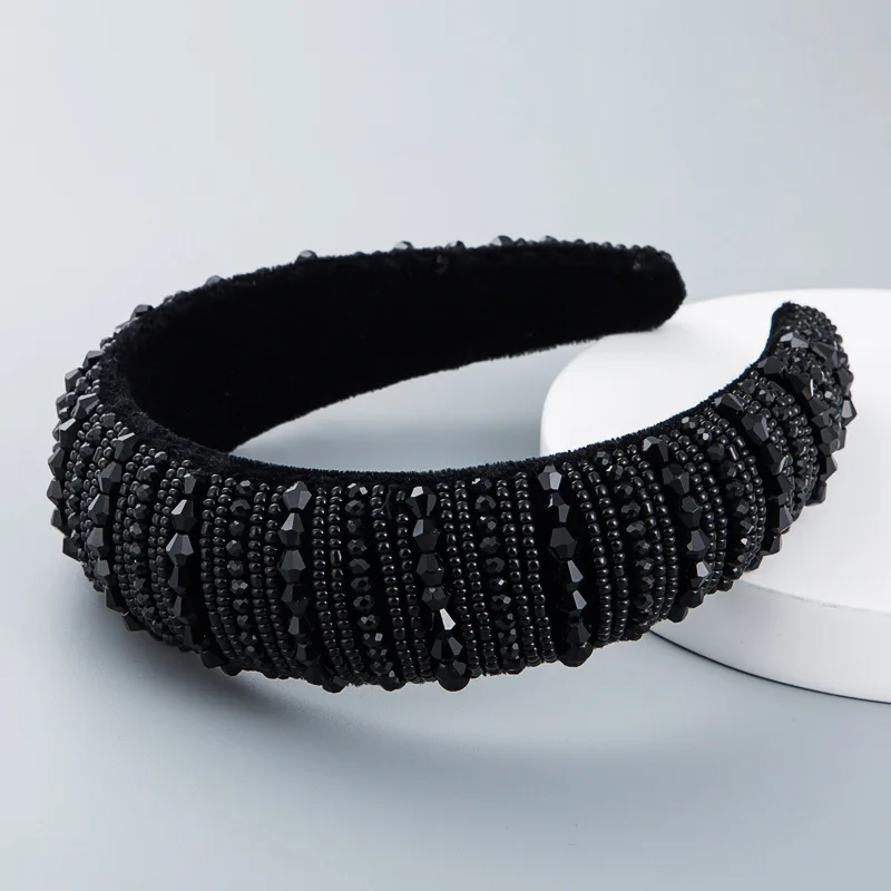 Black Winter Autumn Women Wide Hairband Padded Pearl Cross Fashion Headband Girls Headwear Korean Hair Hoop Bands Accessories