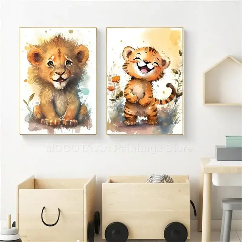 Watercolor Lion Giraffe Tiger  - Baby Nursery Prints 评论和价格