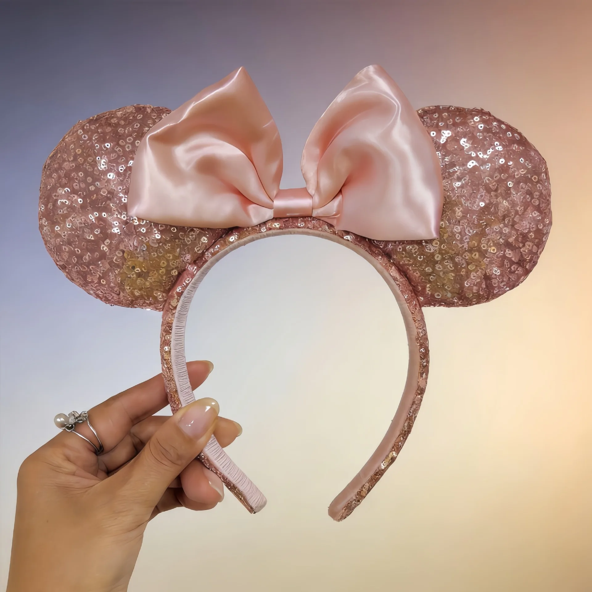 Champagnerfarbenes Maus-Stirnband mit Schleife, Kostüm-Party, Prinzessinnen-Dekoration, Cosplay-Kostüm, Feiertags-Geburtstagsparty-Geschenk für Mädchen – Detail 5
