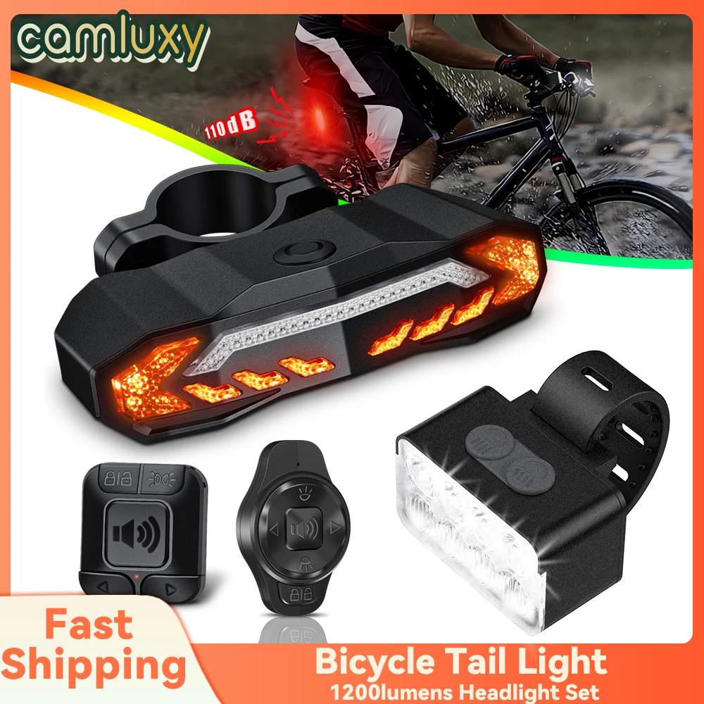 Camluxy Bicycle Tail Light&1200lumens Headlight Set Ultra Bright Bike Headlight and Tail Light Turn Signals with Alarm 110dB